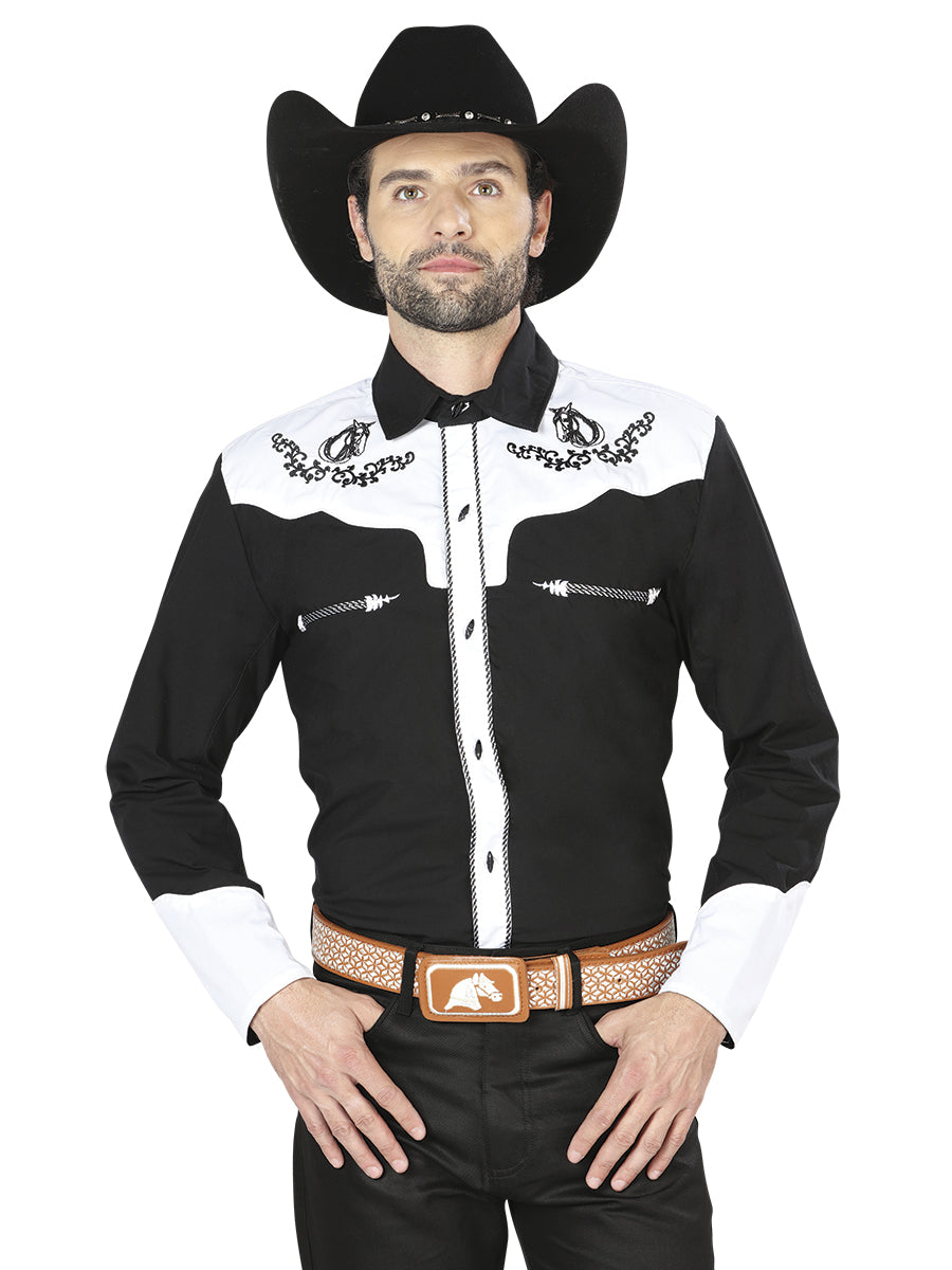 Camisa Charra M/ Larga El General Cvap1021 65% Poliester 35% Algodon Negra 35186