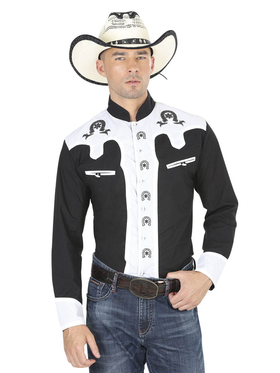 Camisa Charra Manga Larga El General Cvap1022 65% Polyester 35% Algodon Negra 35188