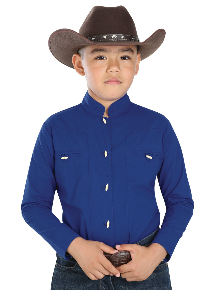 Camisa Charra Manga Larga El General Mchn11 65% Polyester 35% Algodon Azul Cobalto 40368