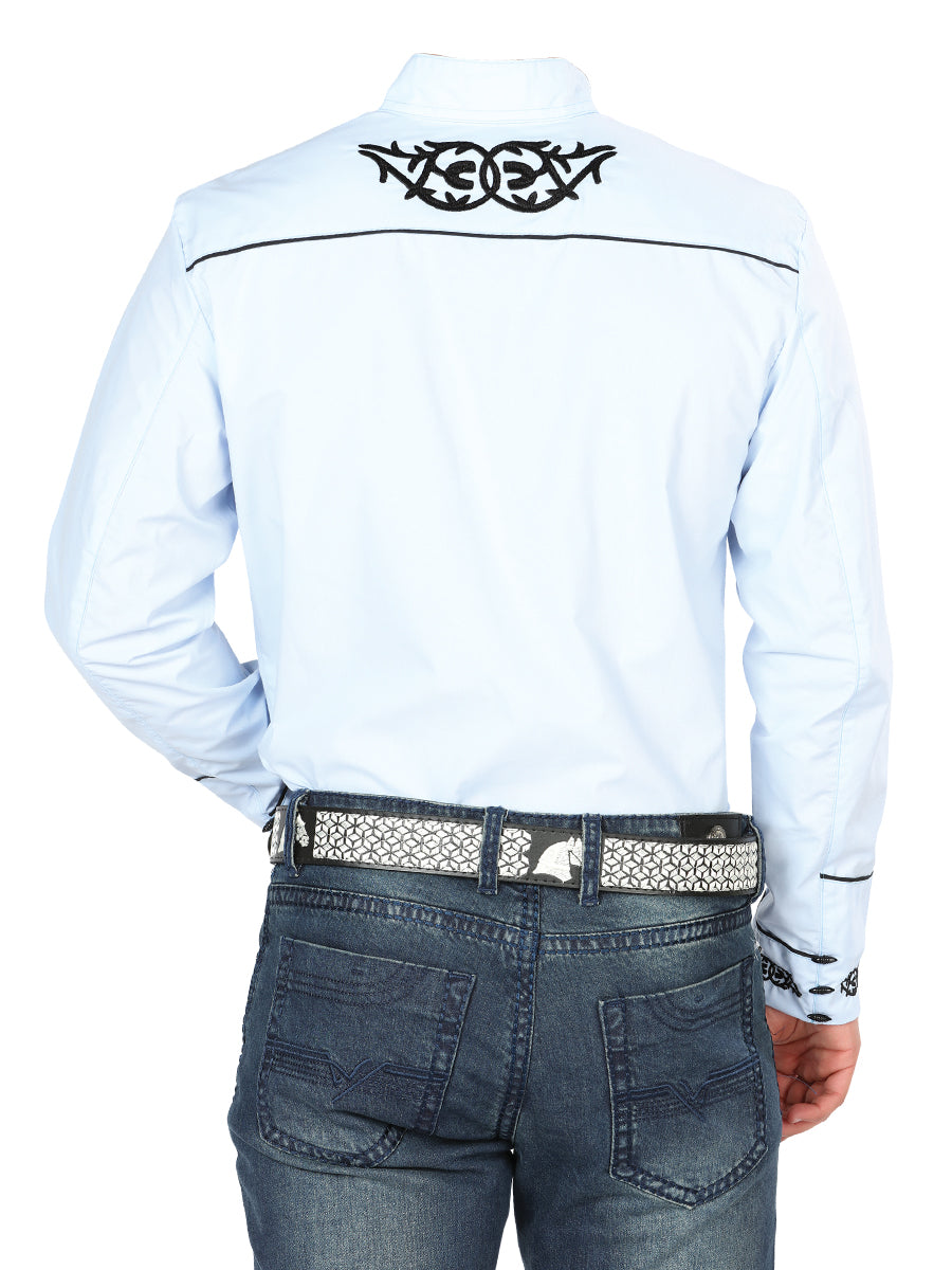 Camisa Charra M/ Larga El General Chc060 65% Poliester 35% Algodon Azul 40785