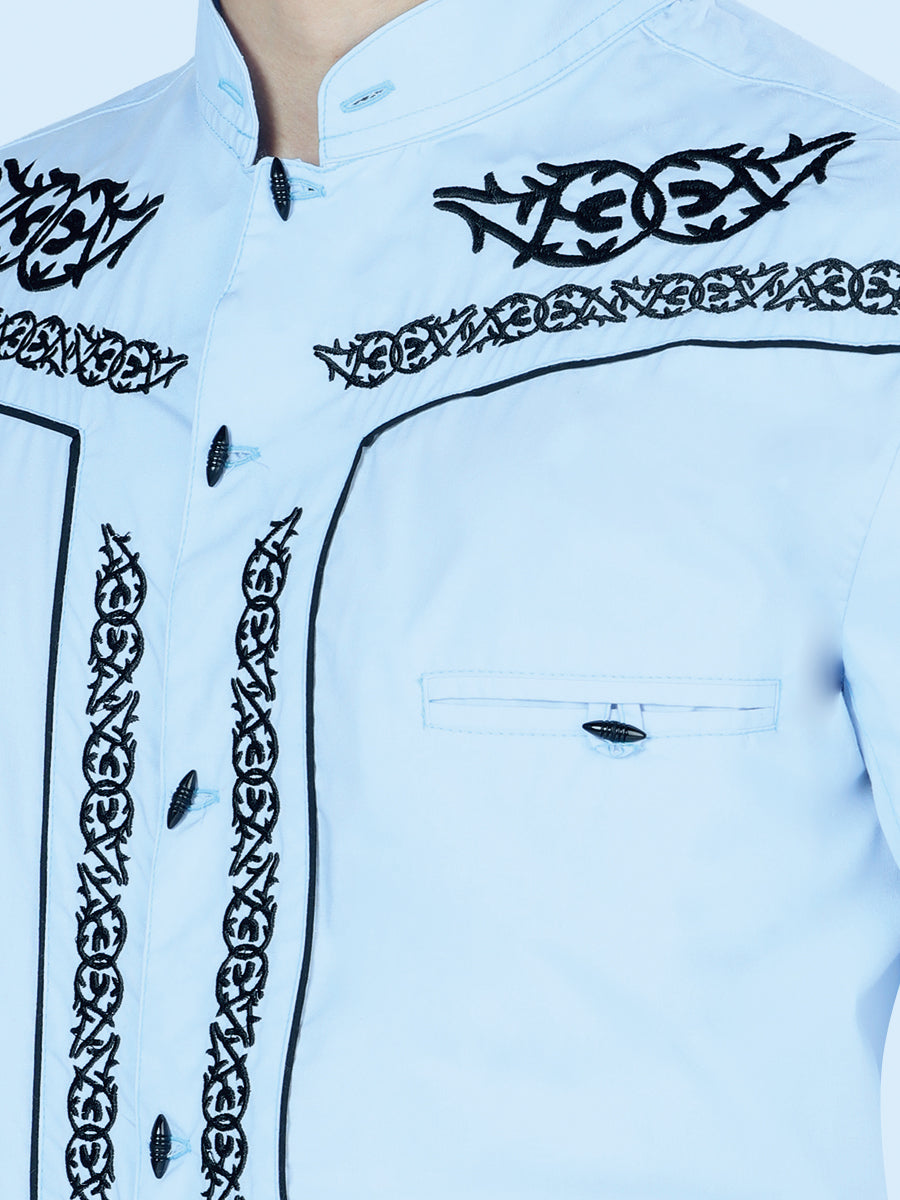 Camisa Charra M/ Larga El General Chc060 65% Poliester 35% Algodon Azul 40785