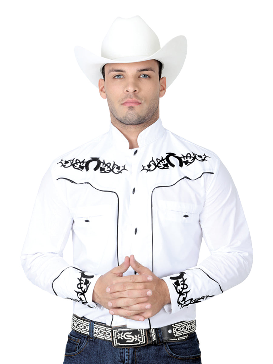 Camisa Charra M/ Larga El General Chc062 65% Poliester 35% Algodon Blanco 40787