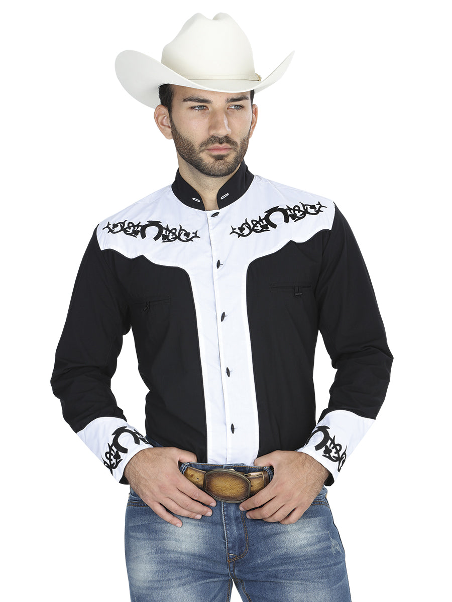 Camisa Charra Manga Larga El General Chc063 65% Poliester 35% Algodon Negro 40795
