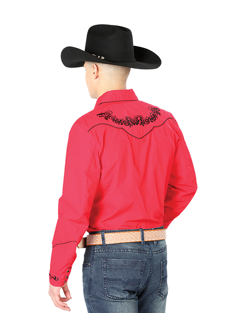 Camisa Vaquera M/ Larga El General Mch-02-04 65% Poliester 35% Algodon Rojo 40989
