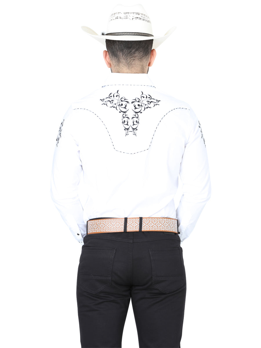 el General Bordado Vaquero Camisa Blanco/negro 40991