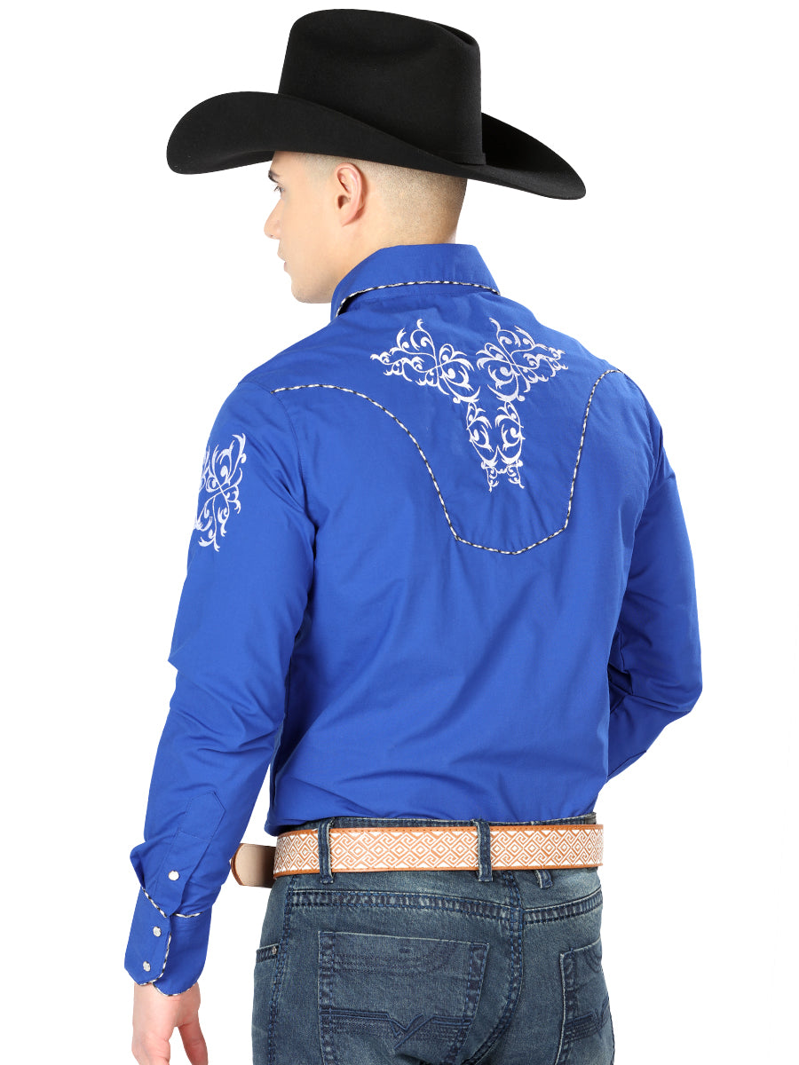 Camisa Vaquera M/ Larga El General Mch-02-07 65% Poliester 35% Algodon Azul Cobalto 40993