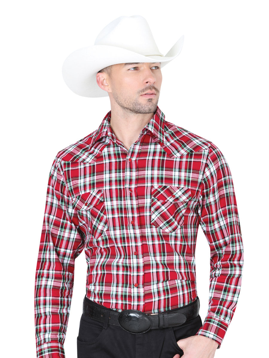 Camisa Vaquera M/ Larga El General S2018-16 100% Algodon Rojo/ Blanco 42045