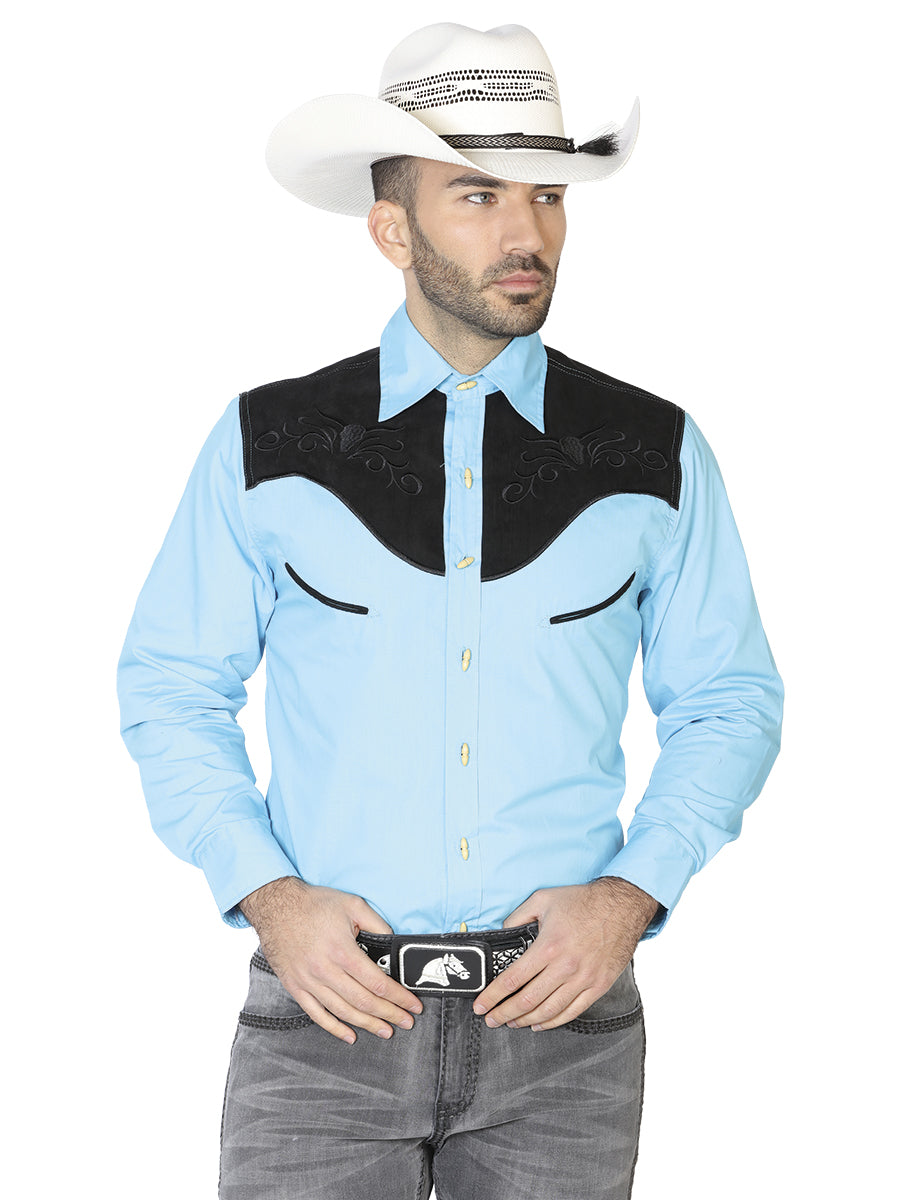 Camisa Charra Ante/Bordada El General 2019-128 55% Algodón 45%Polyester Azul 42573