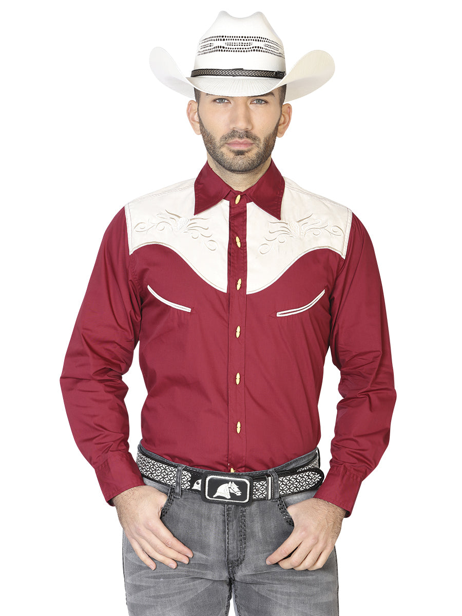 Camisa Charra Ante/Bordada El General 2019-128 55% Algodón 45%Polyester Vino 42574