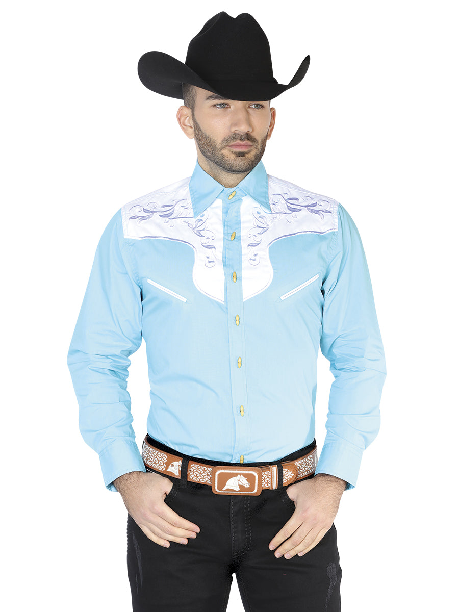 Camisa Charra Ante/Bordada El General 2019-129 55% Algodón 45%Polyester Azul Claro 42575