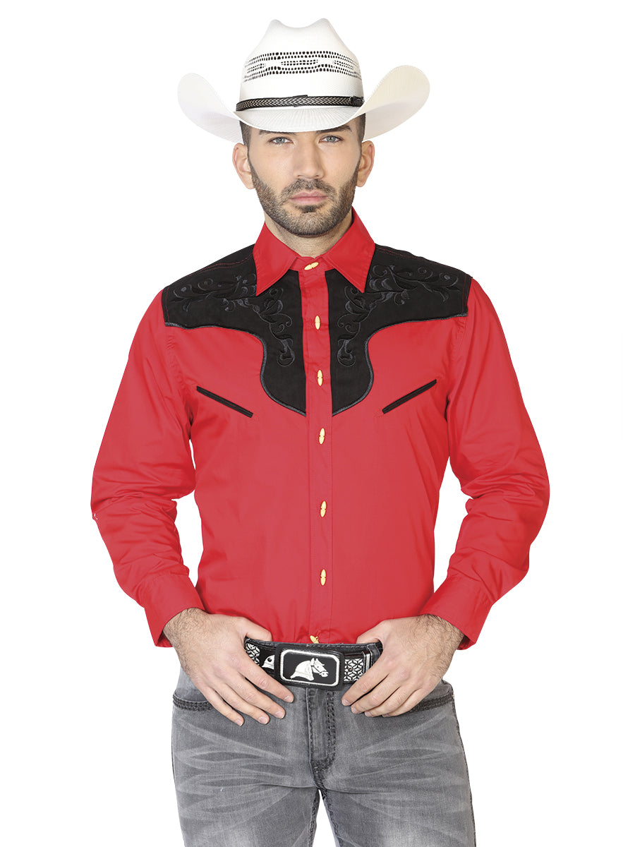 Camisa Charra Ante/Bordada El General 2019-129 55% Algodón 45%Polyester Roja 42576
