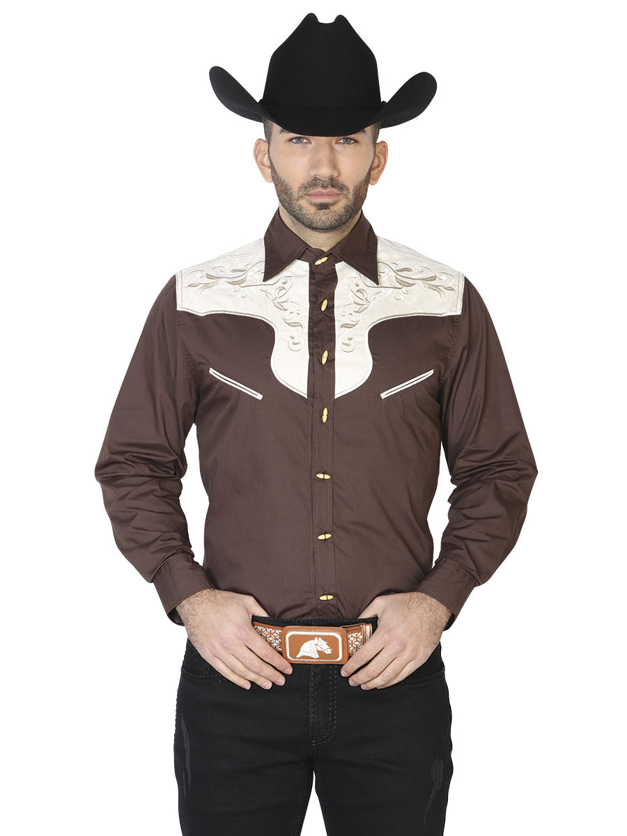 Camisa Charra Ante/Bordada El General 2019-129 55% Algodón 45%Polyester Café 42577