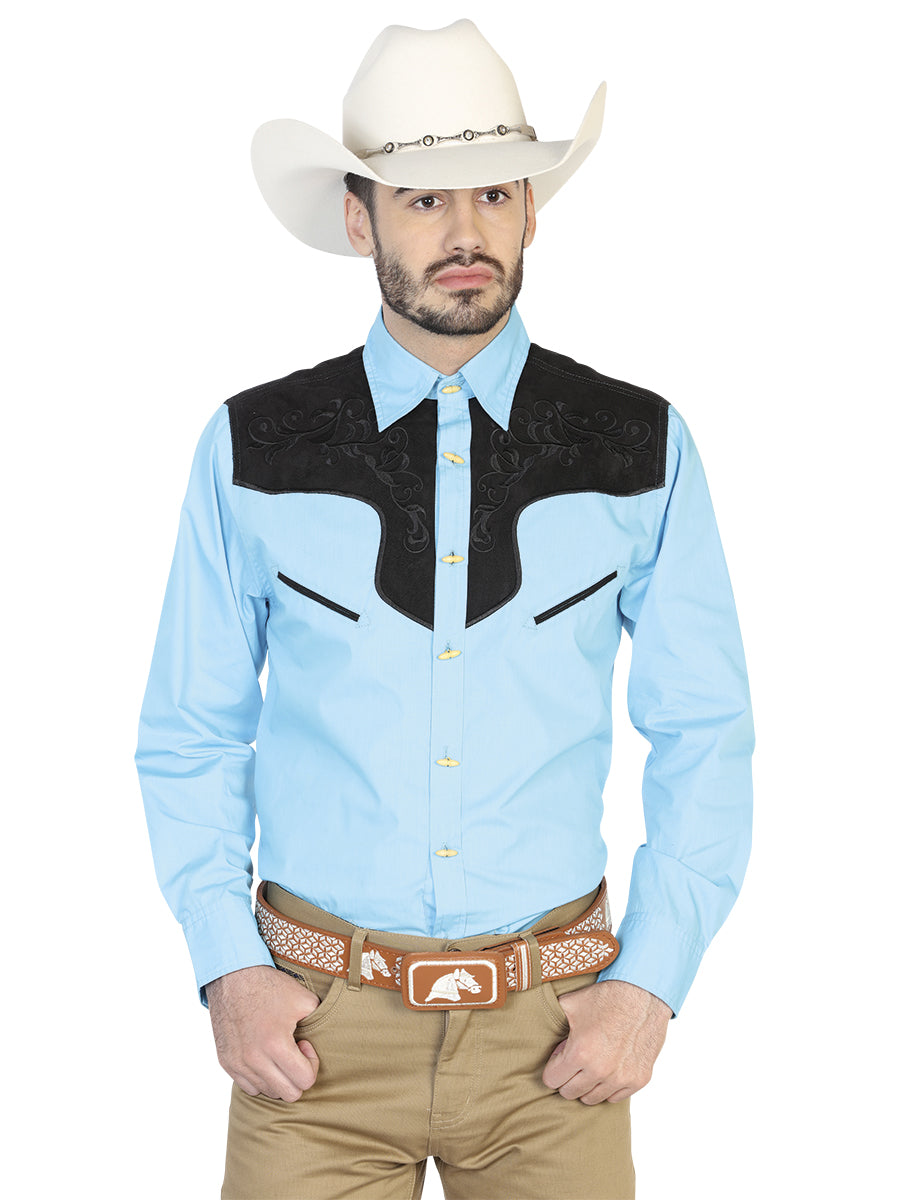Camisa Charra Ante/Bordada El General 2019-129 55% Algodón 45%Polyester Azul 42579