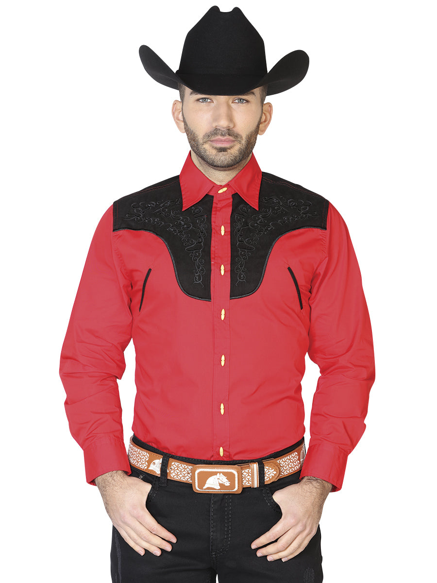 Camisa Charra Ante/Bordada El General 2019-130 55% Algodón 45%Polyester Roja 42582