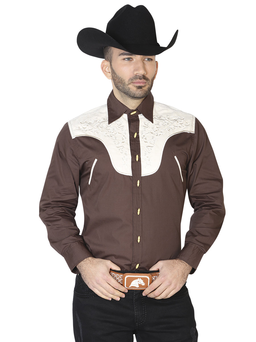 Camisa Charra Ante/Bordada El General 2019-130 55% Algodón 45%Polyester Café 42583