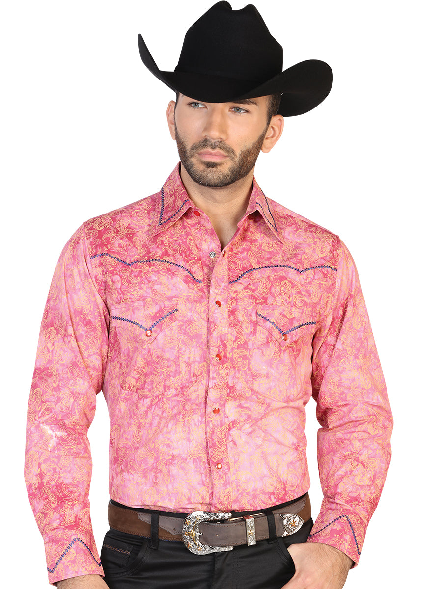 Camisa Vaquera Estampada/Bordada El General 2019-141 100% Algodón Roja 42602