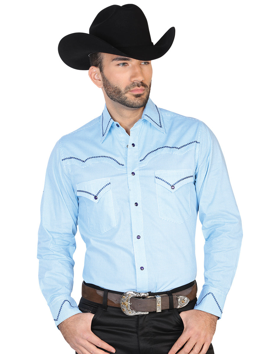 Camisa Vaquera Estampada/bordada El General 2019-143 100% Algodón Azul Claro 42604
