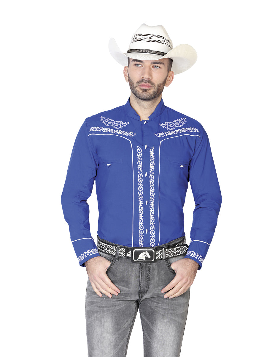 Caballero el Señor de los Cielos Charro Bordado Camisa Royal Azul/blanco 42878