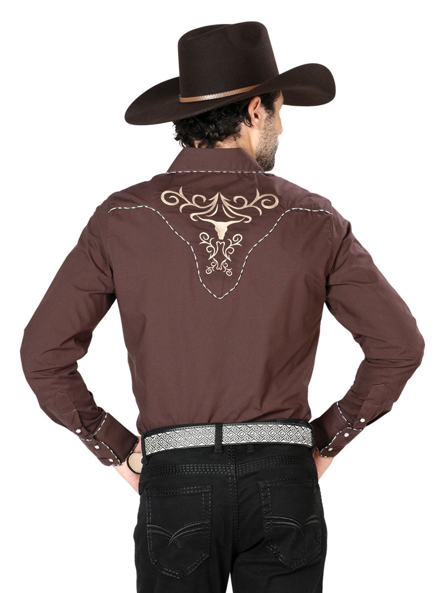 el General Bordado Vaquero Camisa Café/dorado 42891