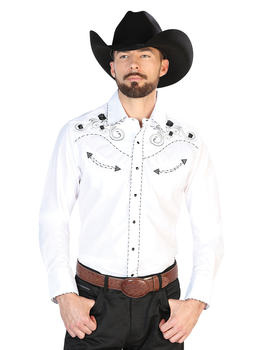 el General Bordado Vaquero Camisa Blanco/negro 42941