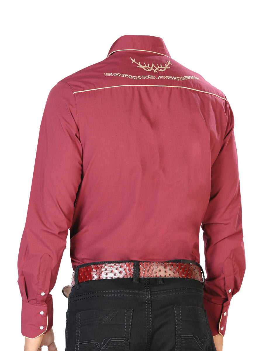 Camisa Vaquera M/ Larga El Senor De Los Cielos Mc061902 65% Polyester 35% Algodon Vino 42951