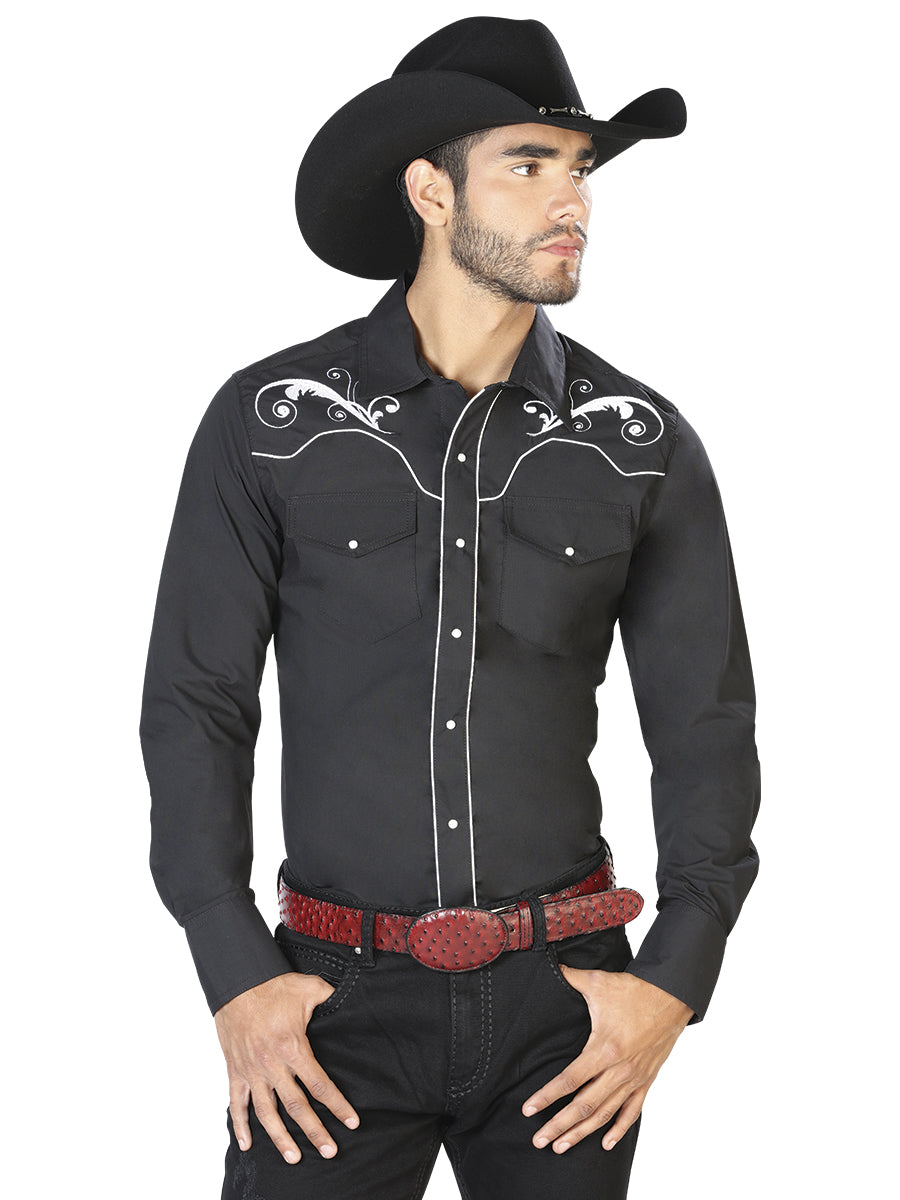 Camisa Vaquera M/ Larga El Senor De Los Cielos Mc061904 65% Polyester 35% Algodon Negro 42958