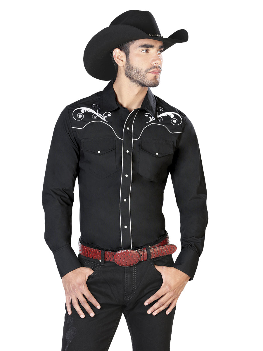el Señor de los Cielos Bordado Camisa Negro/blanco 42958