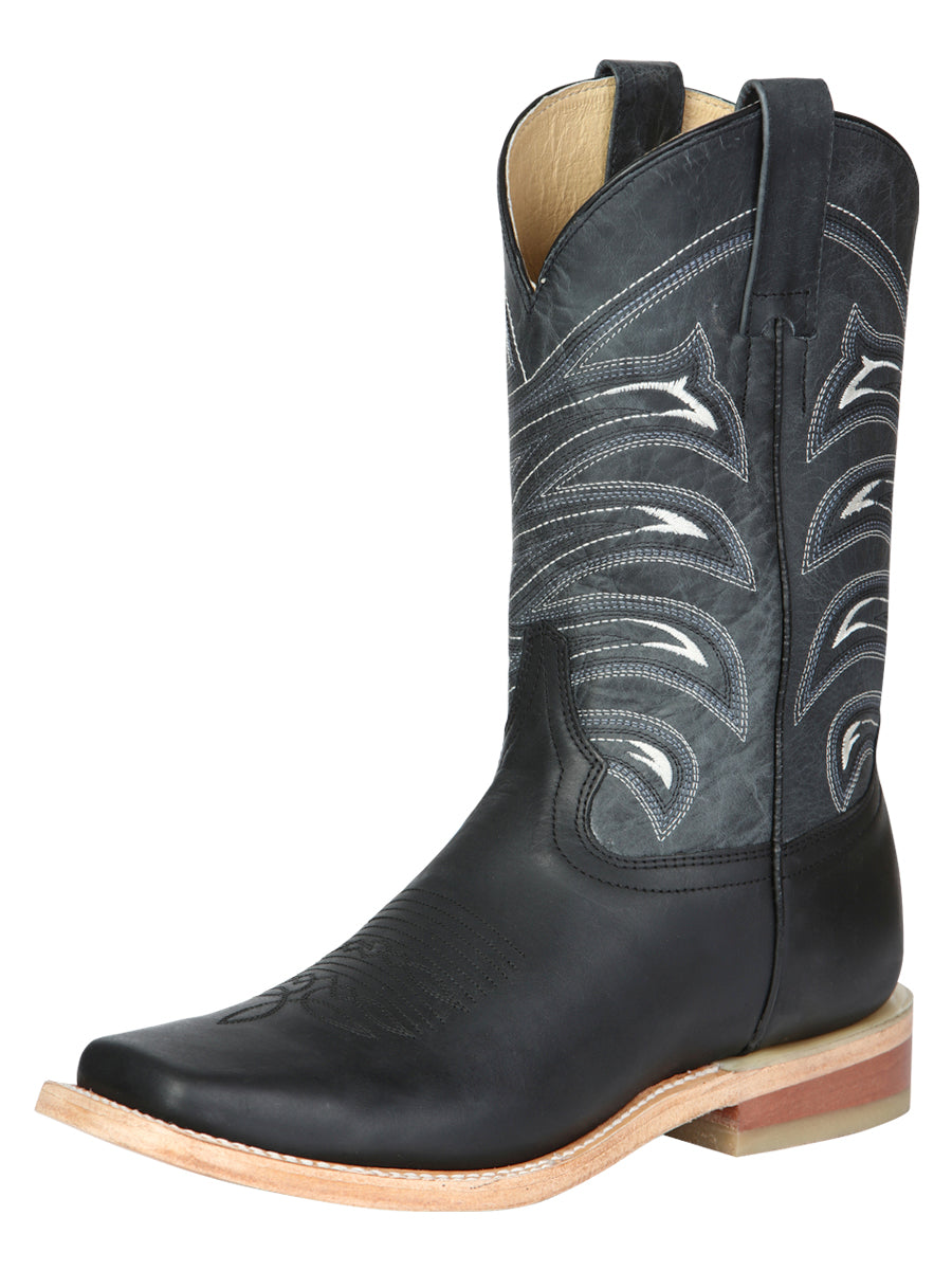 Bota Vaquera Rodeo El General Piel Crazy para Hombre - Negro - Modelo 42994