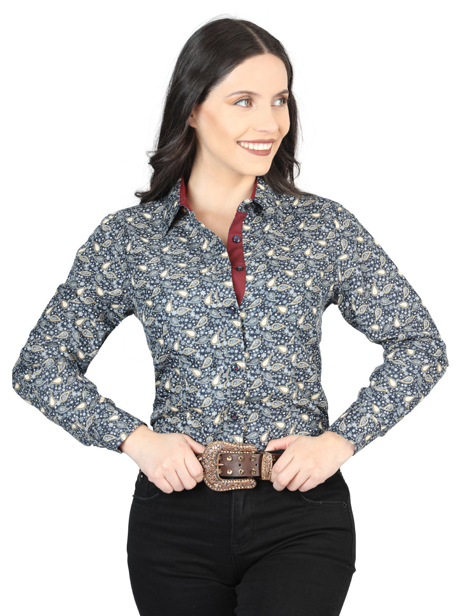 Camisa Casual Dama El Senor De Los Cielos Ea001009 100% Polyester Azul Marino 43051