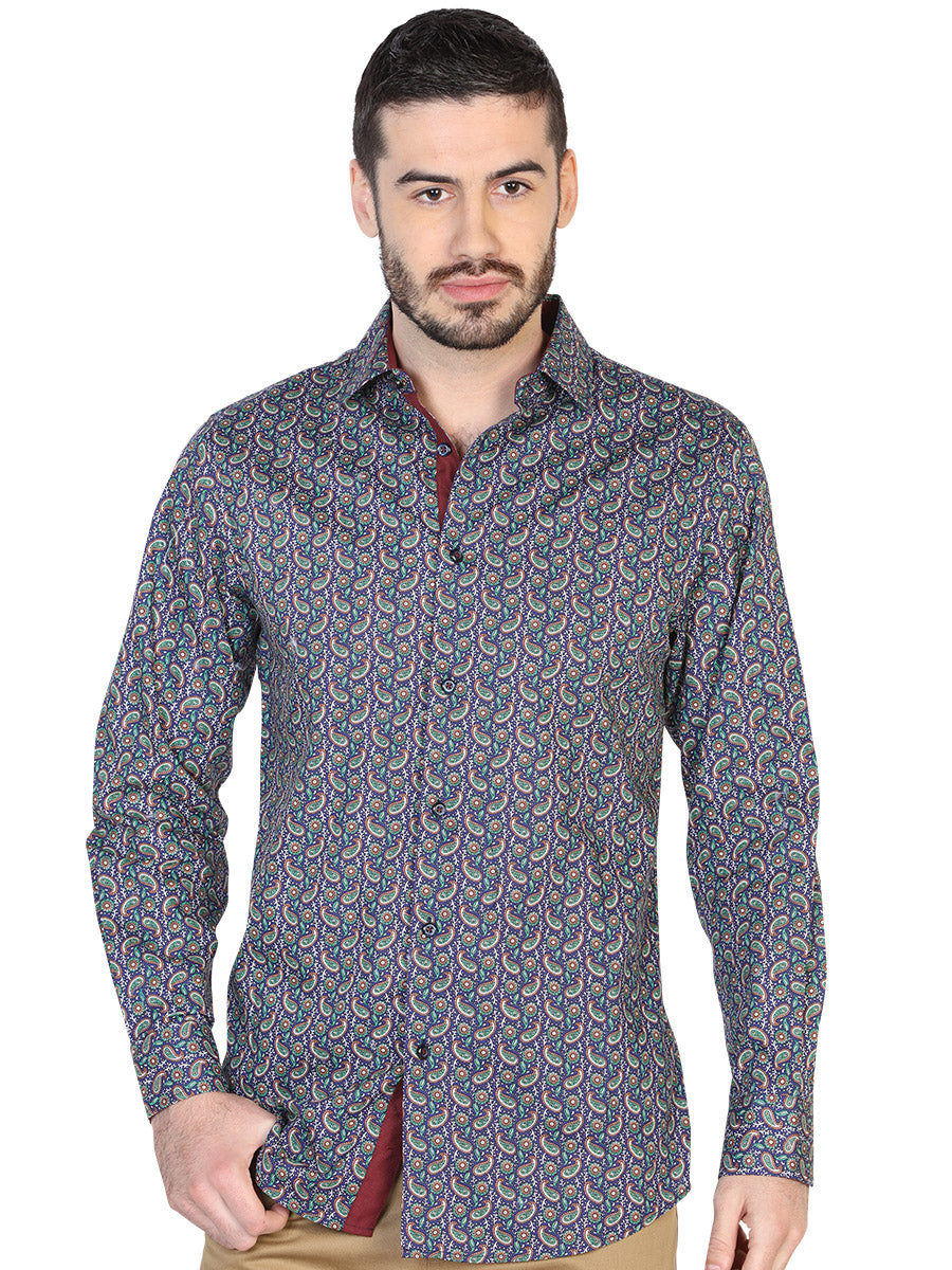 Camisa Casual M/ Larga El Senor De Los Cielos Ea001027 100% Algodon Azul Marino 43069
