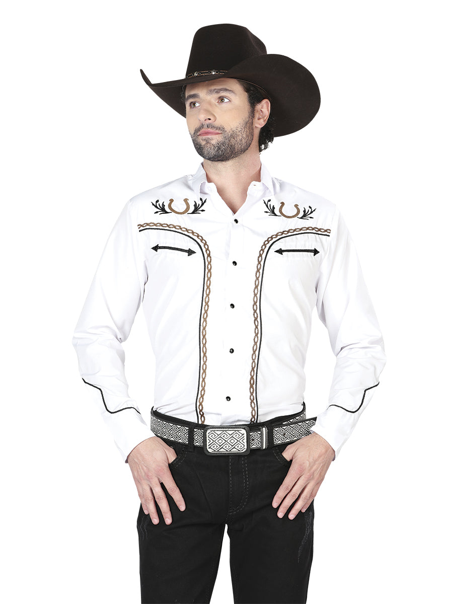 el General Bordado Vaquero Camisa Blanco/dorado 43296