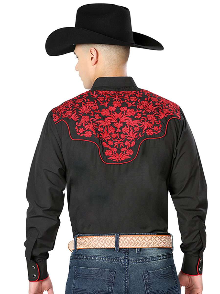 el Señor de los Cielos Bordado Camisa Negro/rojo 43297