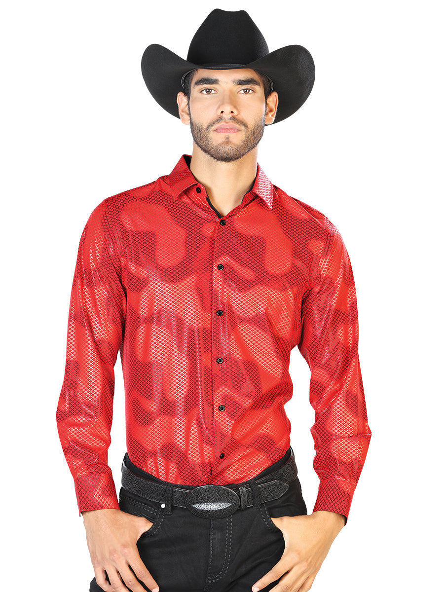 Camisa Casual Manga L/ El Senor De Los Cielos D029 97% Poliester 3% Elastano Rojo/Negro 43468