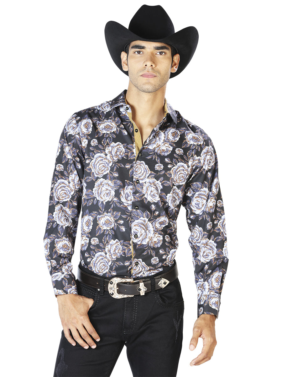 Camisa Casual Manga Larga El Señor De Los Cielos Wh-044 97% Poliéster 3% Elastano Negro/Beige 43540