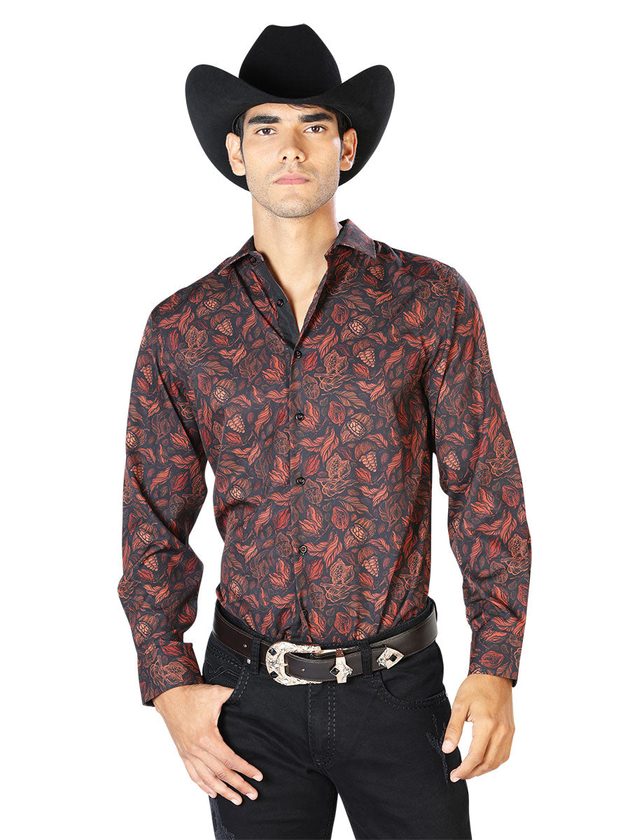 Camisa Casual Manga Larga El Señor De Los Cielos Wh-051 97% Poliéster 3% Elastano Negro/Ladrillo 43541