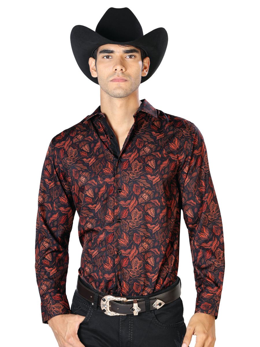 Negro y Brick Manga Larga Camisa 43541