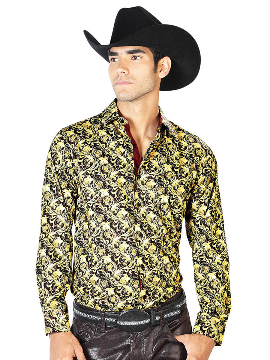 Negro y Amarillo Casual Manga Larga Camisa 43542
