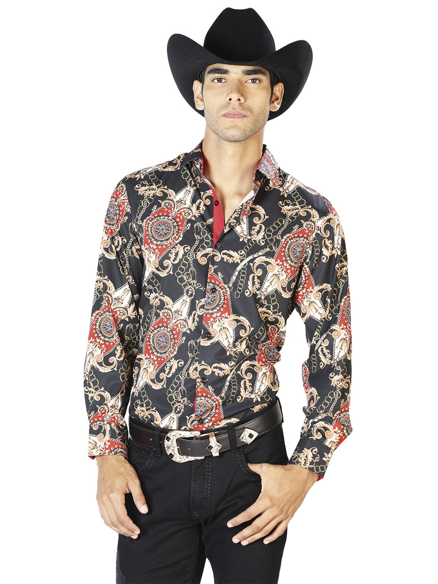 Camisa Casual Manga Larga El Señor De Los Cielos Wh-061 97% Poliéster 3% Elastano Negro/Oro 43543