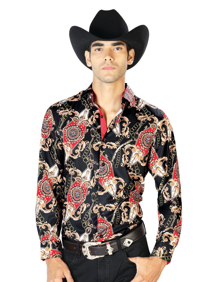 Negro Dorado Casual Manga Larga Camisa 43543
