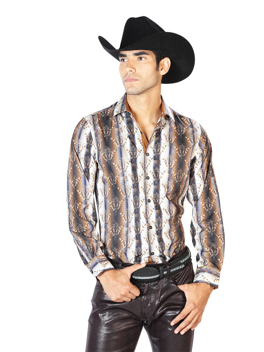 Camisa Casual Manga Larga El Señor De Los Cielos Wh-054 97% Poliéster 3% Elastano Negro/Marrón 43546