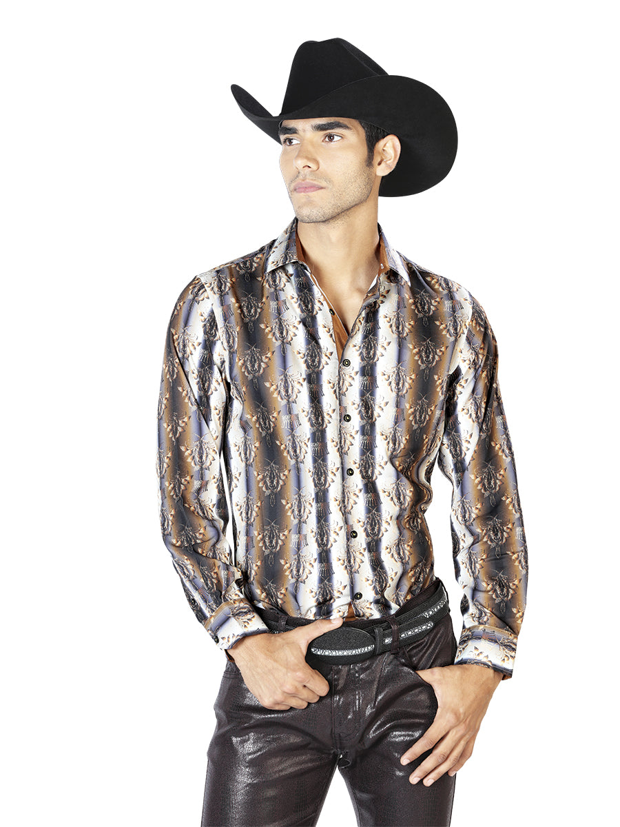 Negro y Café Casual Manga Larga Camisa 43546
