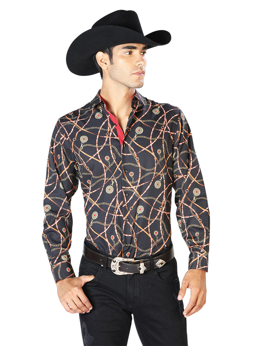 Camisa Casual Manga Larga El Señor De Los Cielos Wh-055 97% Poliéster 3% Elastano Negro/Oro 43547