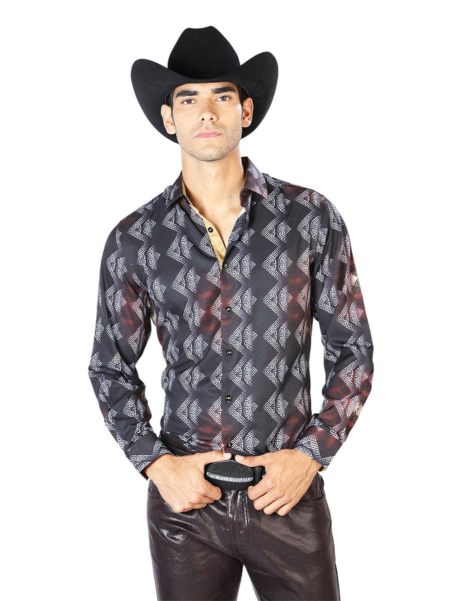 Negro y Gris Casual Manga Larga Camisa 43548
