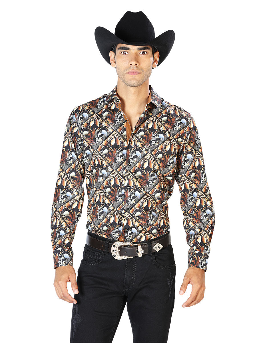 Camisa Casual Manga Larga El Señor De Los Cielos Wh-056 97% Poliéster 3% Spandex Oro 43555