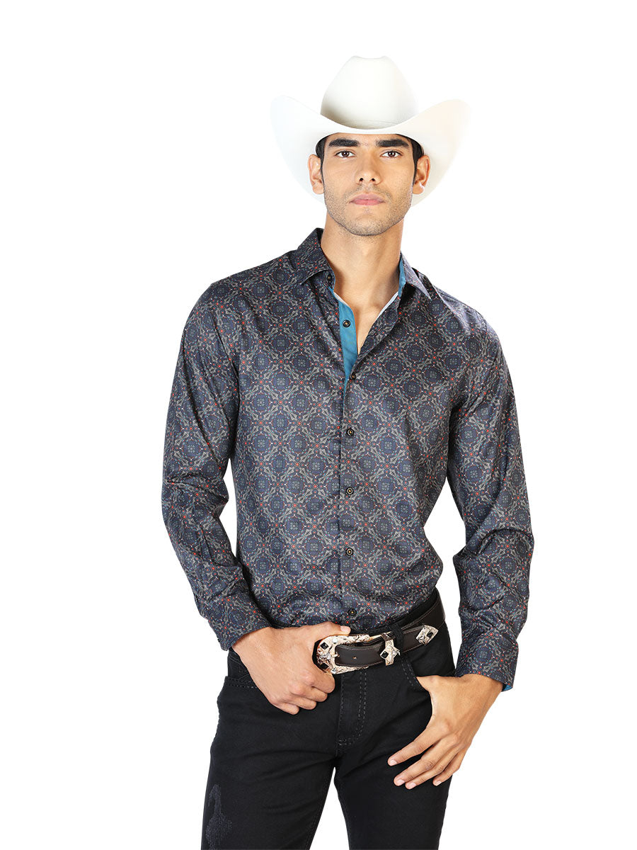 Camisa Casual Manga Larga El Señor De Los Cielos Wh-053 97% Poliéster 3% Elastano Negro/Oro 43556