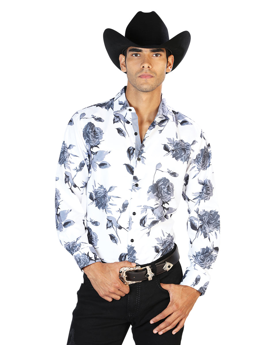 Camisa Casual Manga Larga El Señor De Los Cielos Wh-212 97% Poliéster 3% Elastano Gris Rosas 43559