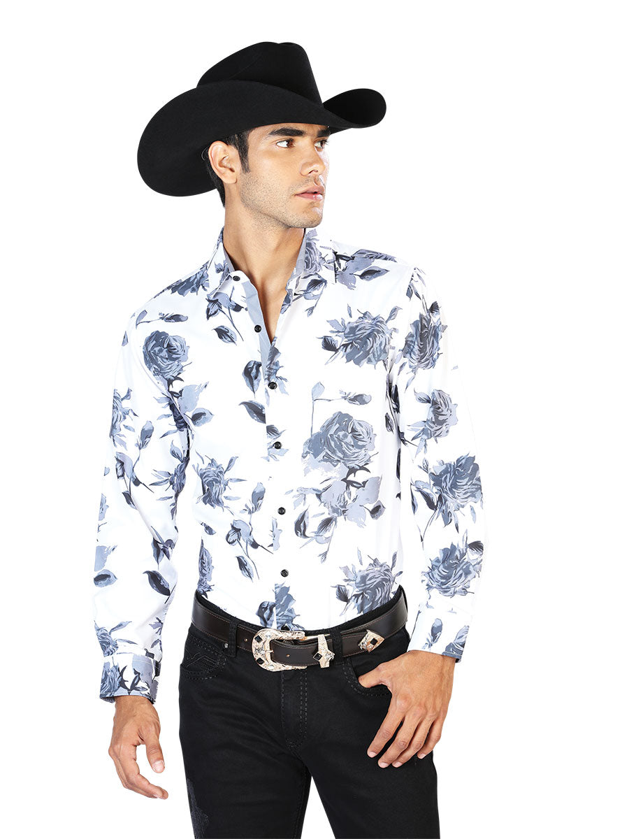 Camisa Casual Manga Larga El Señor De Los Cielos Wh-212 97% Poliéster 3% Elastano Gris Rosas 43559