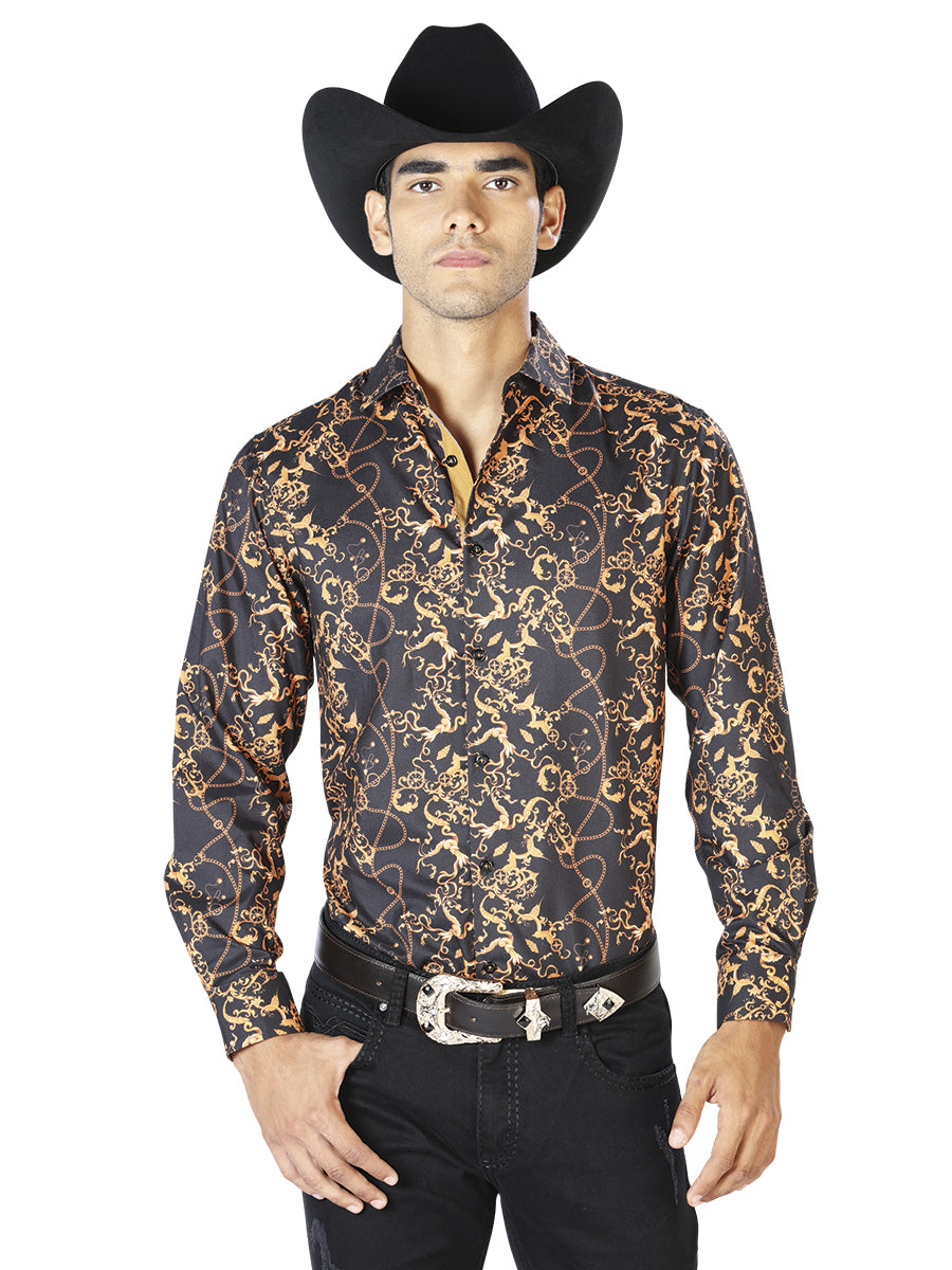 Camisa Casual Manga Larga El Señor De Los Cielos Wh-029 97% Poliéster 3% Elastano Negro/Oro 43561