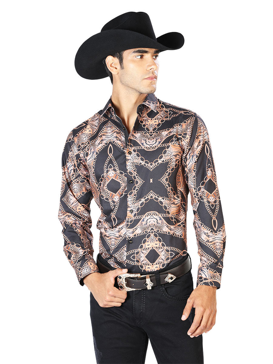 Negro y Leopard Casual Manga Larga Camisa 43564