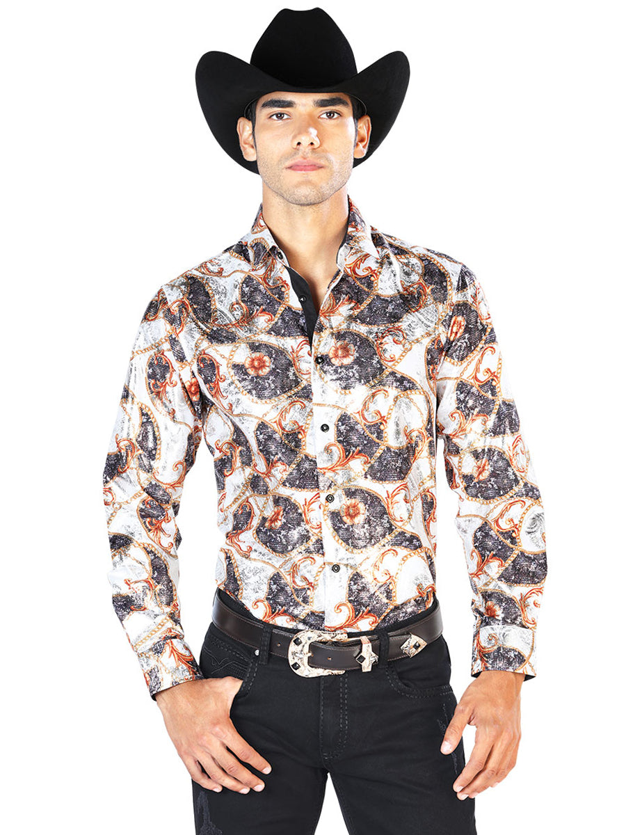 Camisa Casual Manga Larga El Señor De Los Cielos Wh-021 97% Poliéster 3% Elastano Off White/Gold 43566